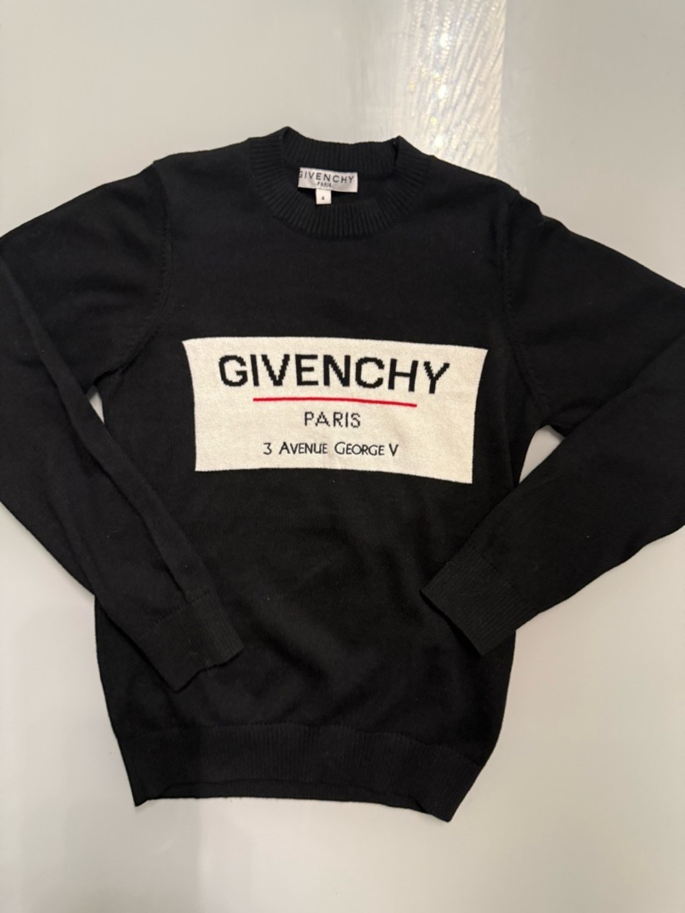 Givenchy Black Crewneck Sweater with White Logo Panel